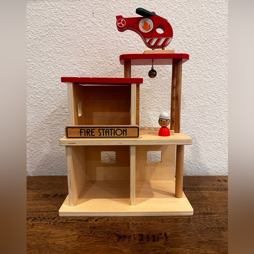 Egmont Toys Wooden Fire Station Playset with Helicopter